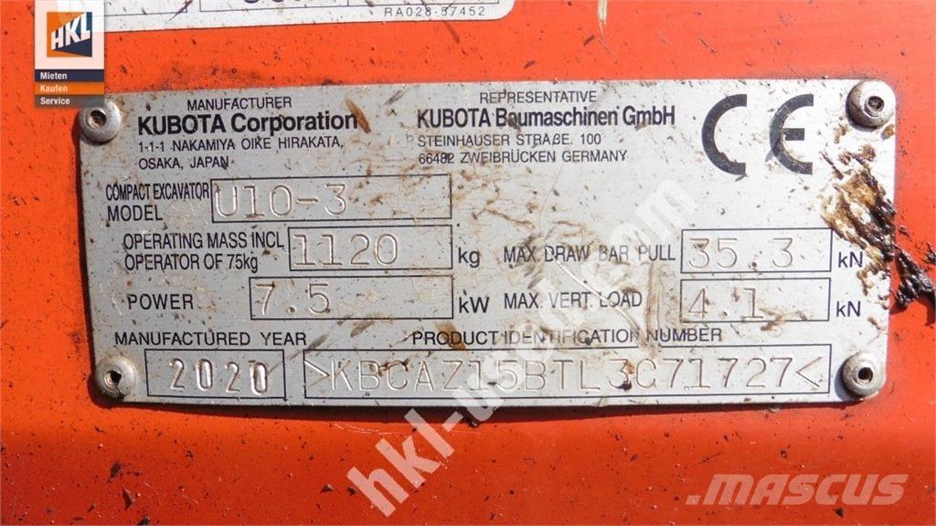 Kubota U 10-3 Mini ekskavatoriai < 7 t