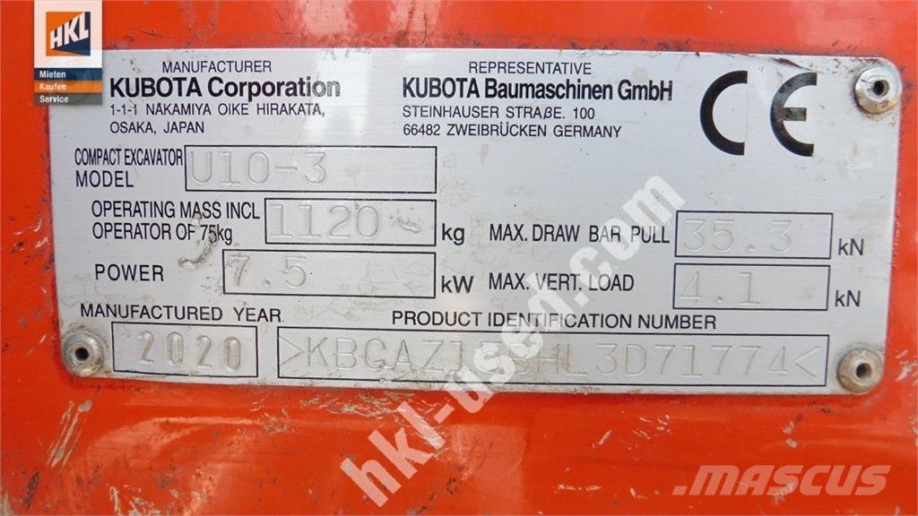Kubota U 10-3 Mini ekskavatoriai < 7 t