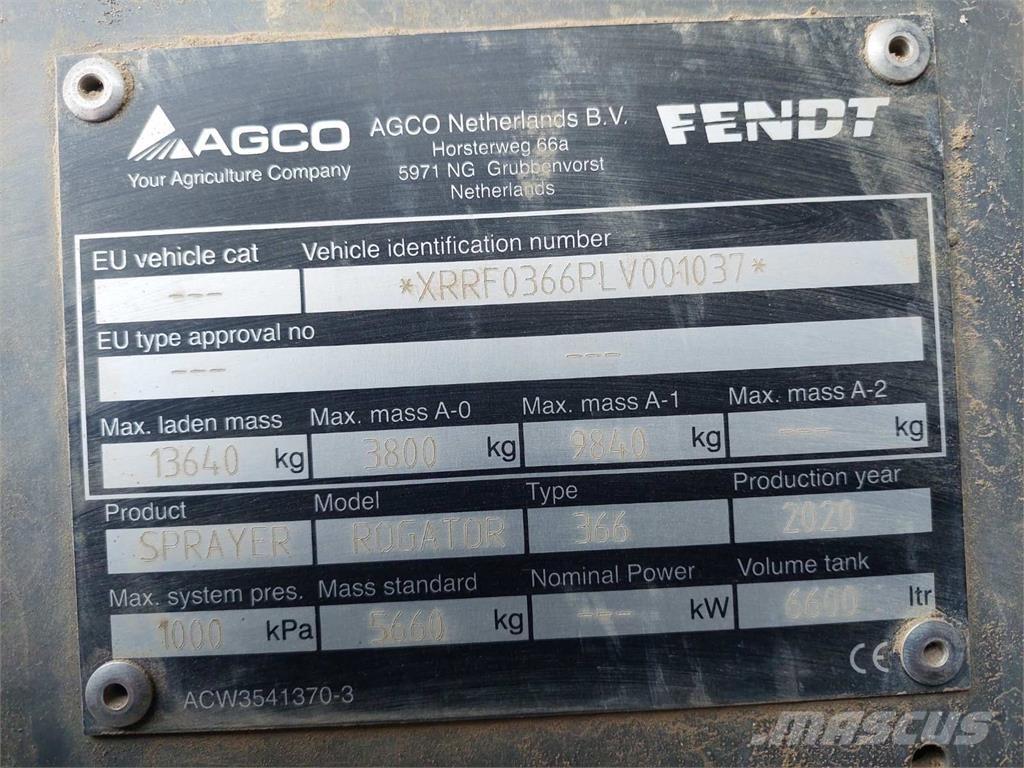 Fendt ROGATOR 366 Prikabinami purkštuvai