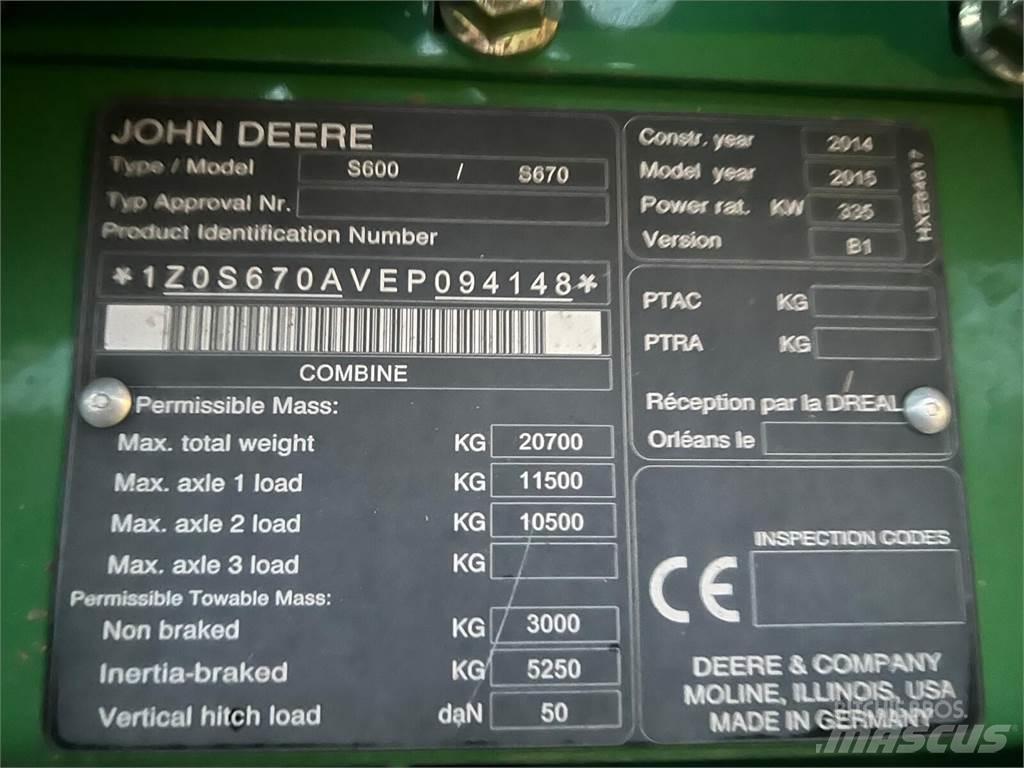 John Deere S670i Derliaus nuėmimo kombainai