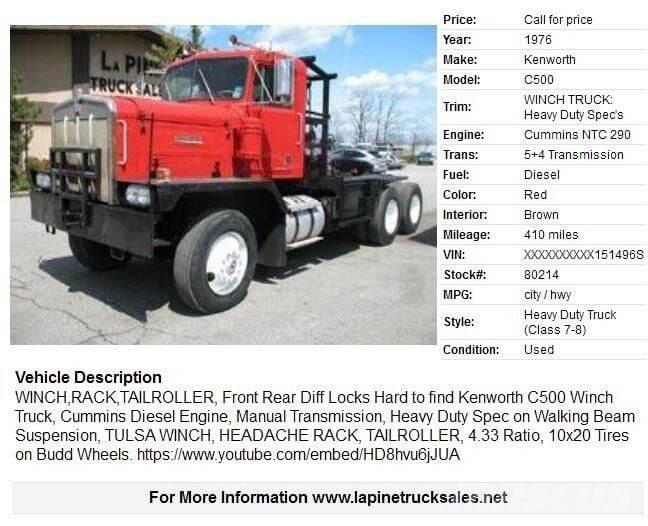 Kenworth C500 Pagalbos kelyje automobiliai