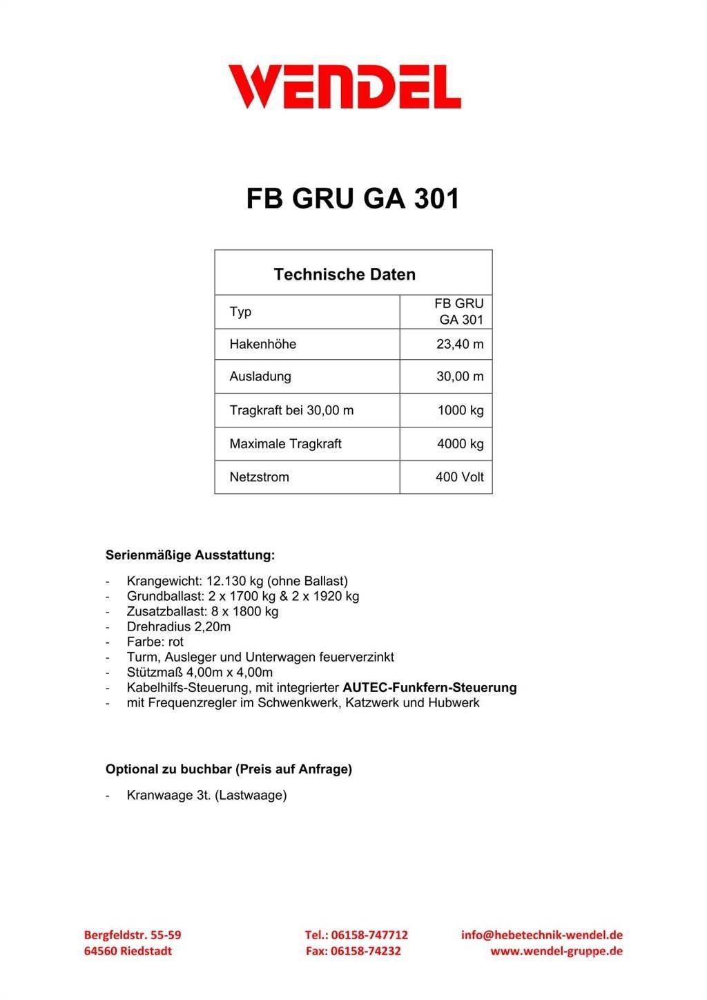 FB GRU GA 301 Bokštiniai kranai