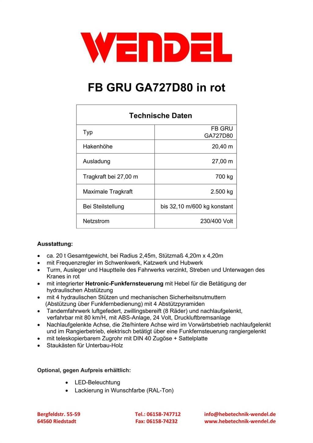 FB GRU GA727D80 Bokštiniai kranai