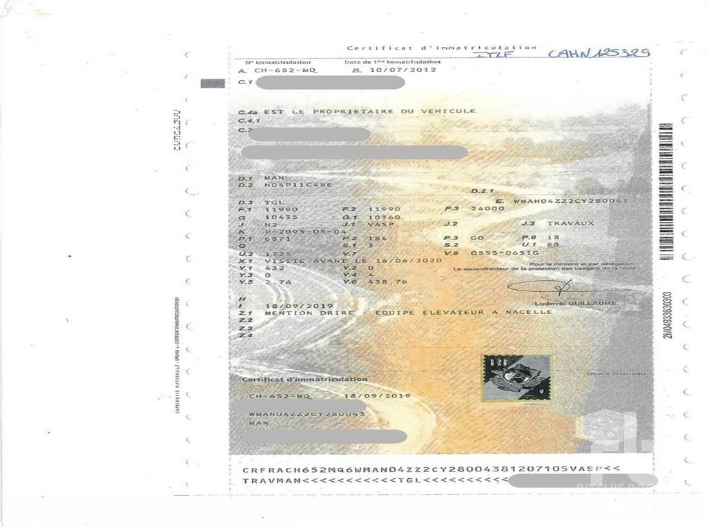 MAN TGL Ant priekabų montuojamos kėlimo platformos