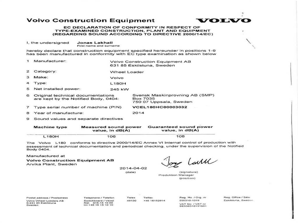 Volvo L180H Naudoti ratiniai krautuvai
