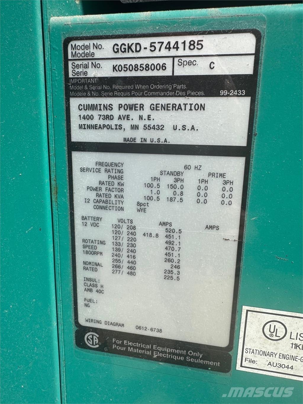 Cummins 150kW Dujų generatoriai