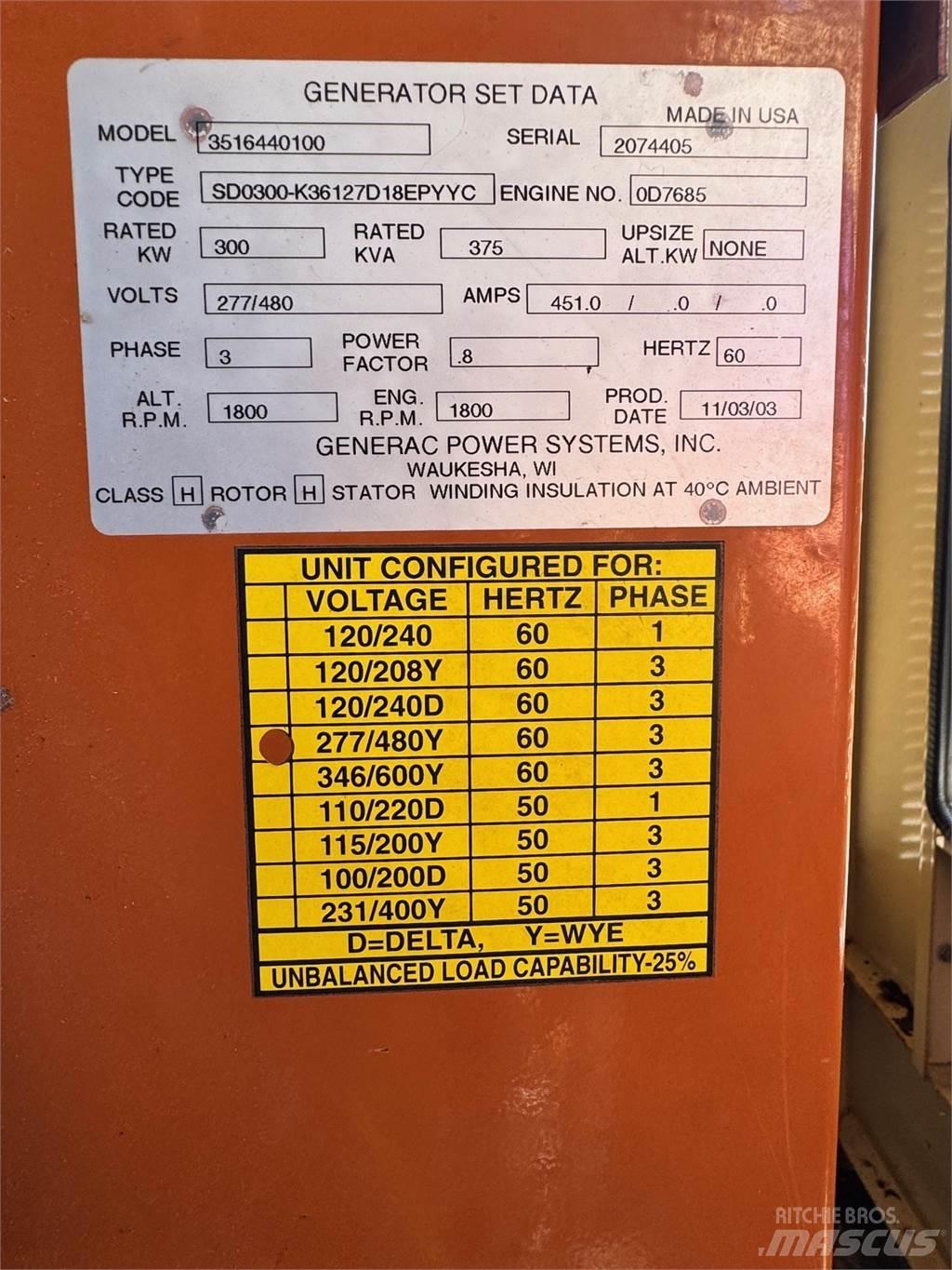Generac SD300 Dyzeliniai generatoriai