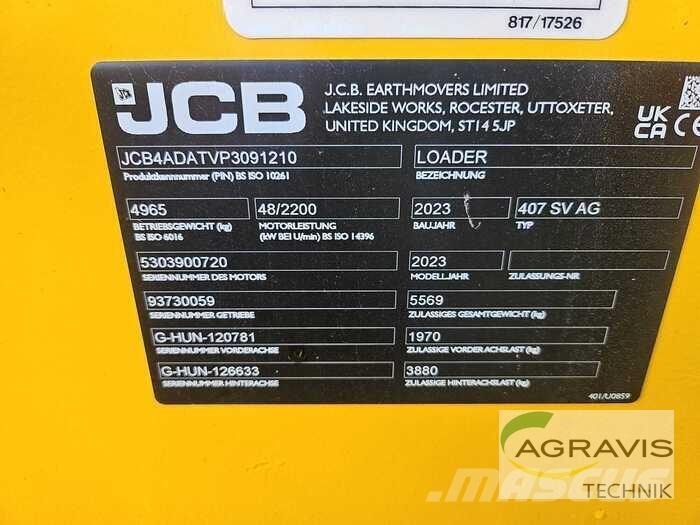 JCB 407 AGRI STUFE V Naudoti ratiniai krautuvai