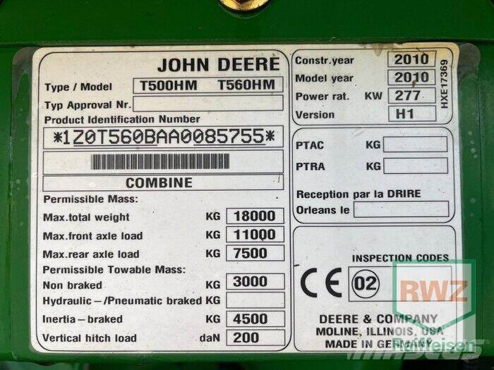 John Deere T560 Derliaus nuėmimo kombainai