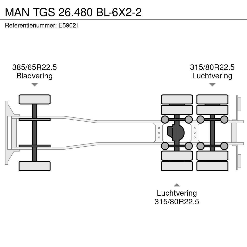 MAN TGS 26.480 BL-6X2-2 Konteinerių nuožulnaus pakėlimo ant platformos krautuvai