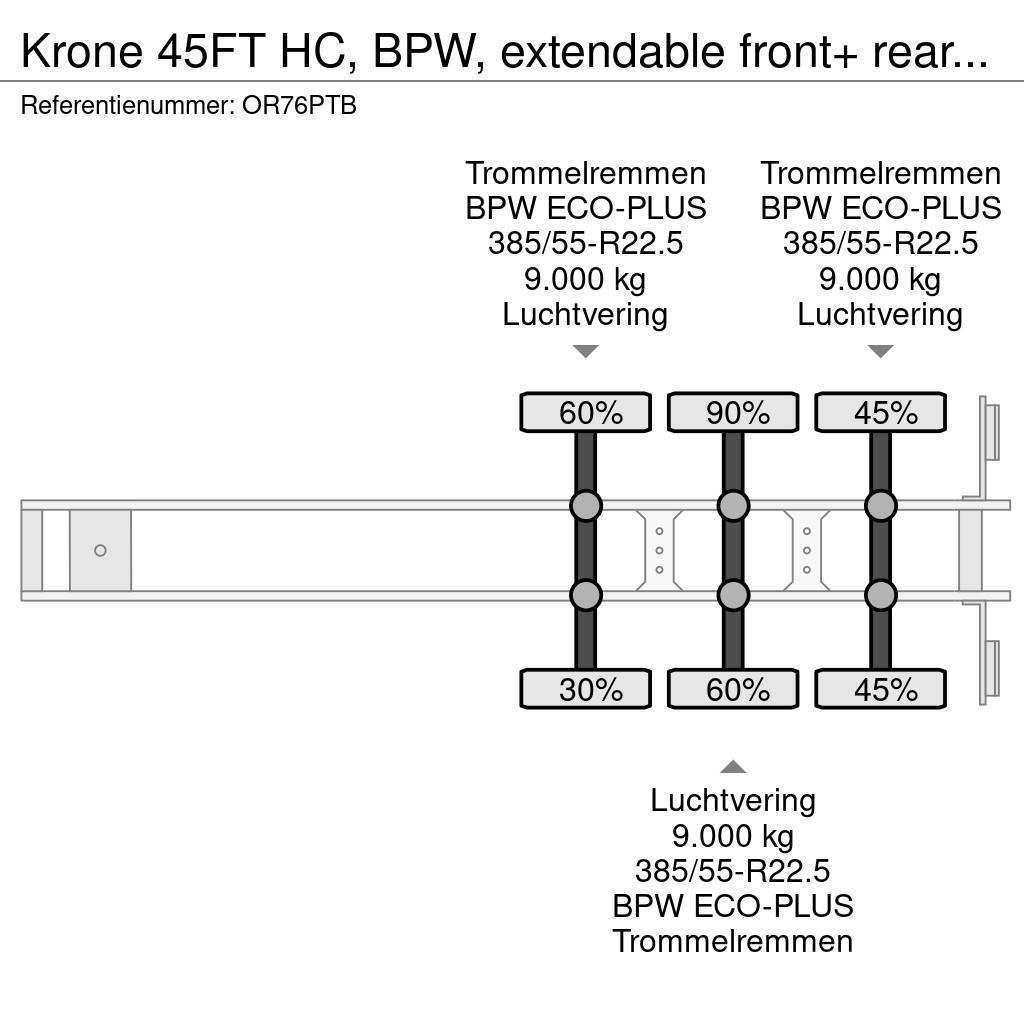 Krone 45FT HC, BPW, extendable front+ rear+ bumper, NL-c Konteinerių puspriekabės