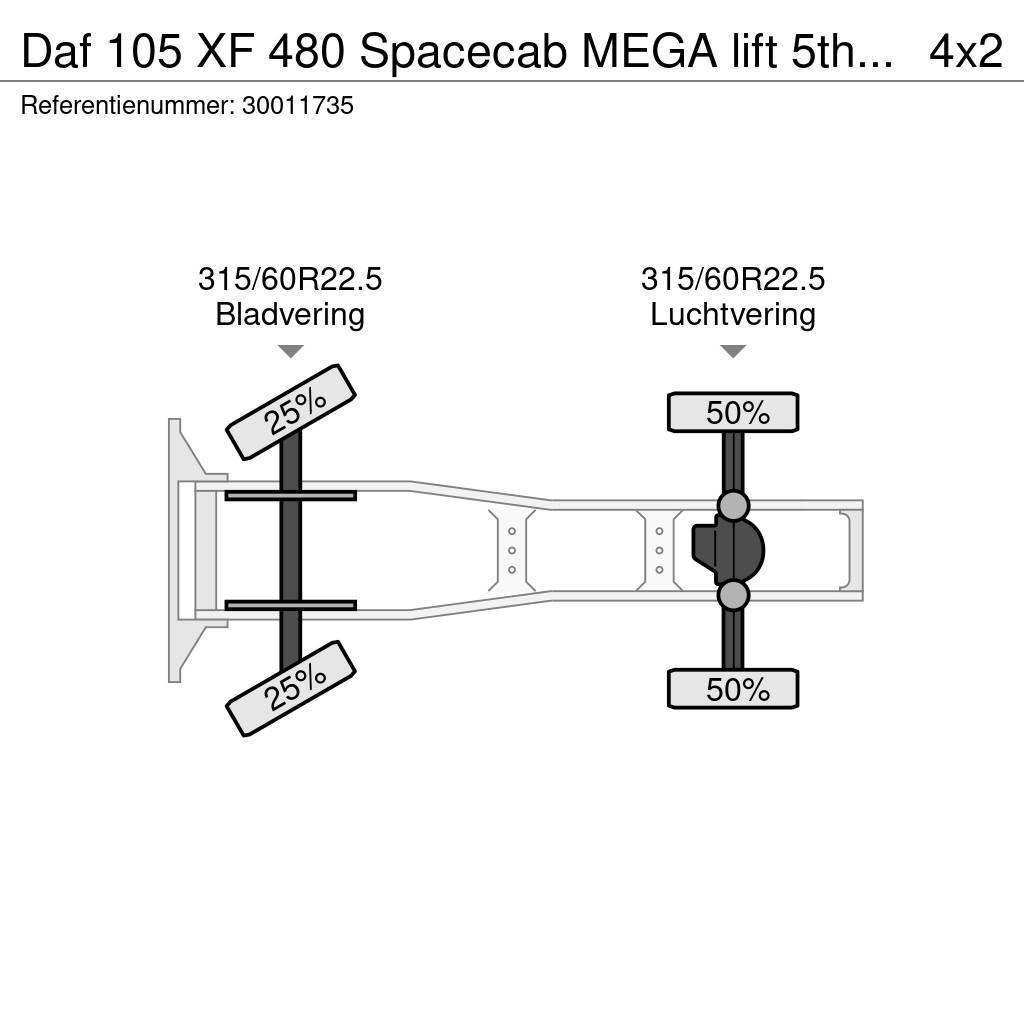DAF 105 XF 480 Spacecab MEGA lift 5th wheel Naudoti vilkikai