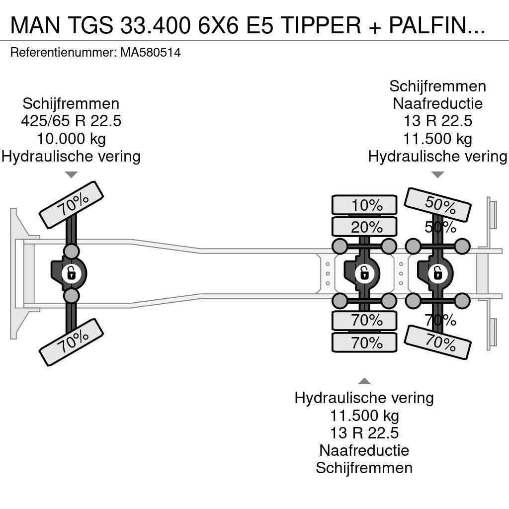MAN TGS 33.400 6X6 E5 TIPPER + PALFINGER EPSILON Savivarčių priekabų vilkikai