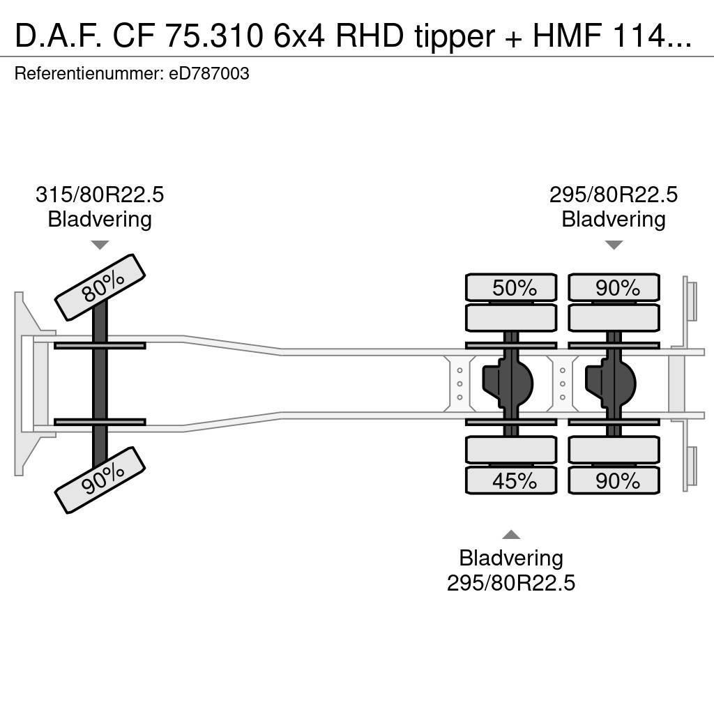 DAF CF 75.310 6x4 RHD tipper + HMF 1144 K-1 + grapple Visureigiai kranai