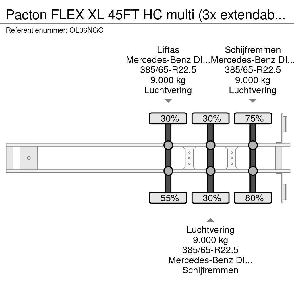 Pacton FLEX XL 45FT HC multi (3x extendable), liftaxle, M Konteinerių puspriekabės