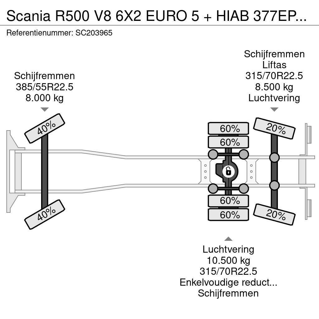 Scania R500 V8 6X2 EURO 5 + HIAB 377EP-4XS + REMOTE CONTR Platformos/ Pakrovimas iš šono