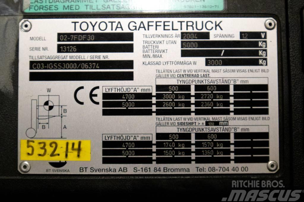 Toyota 7FDF30, 3-tons dieselmotviktstruck med 5m lyftöjd Dyzeliniai krautuvai