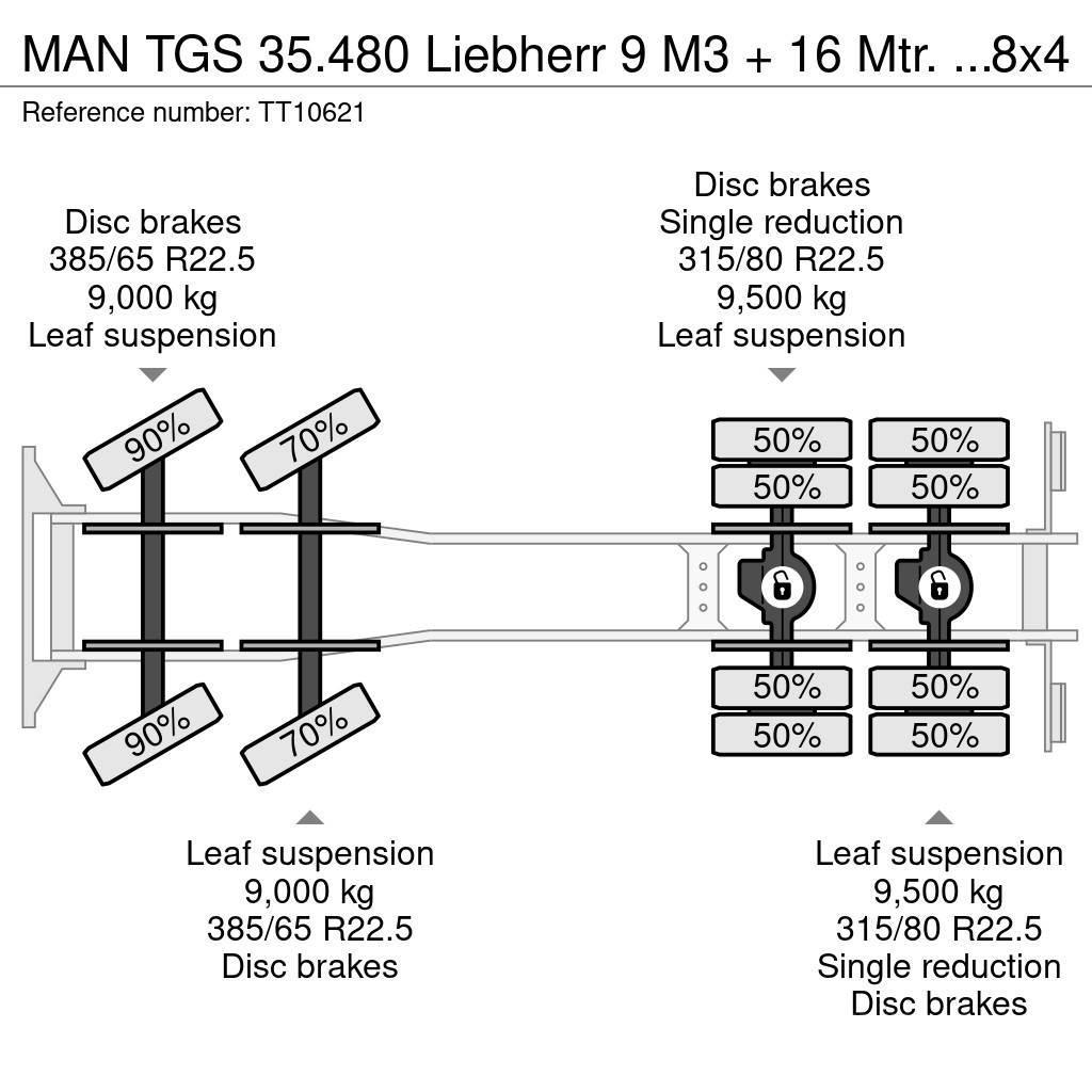 MAN TGS 35.480 Liebherr 9 M3 + 16 Mtr. Belt/Band/Förde Betonvežiai