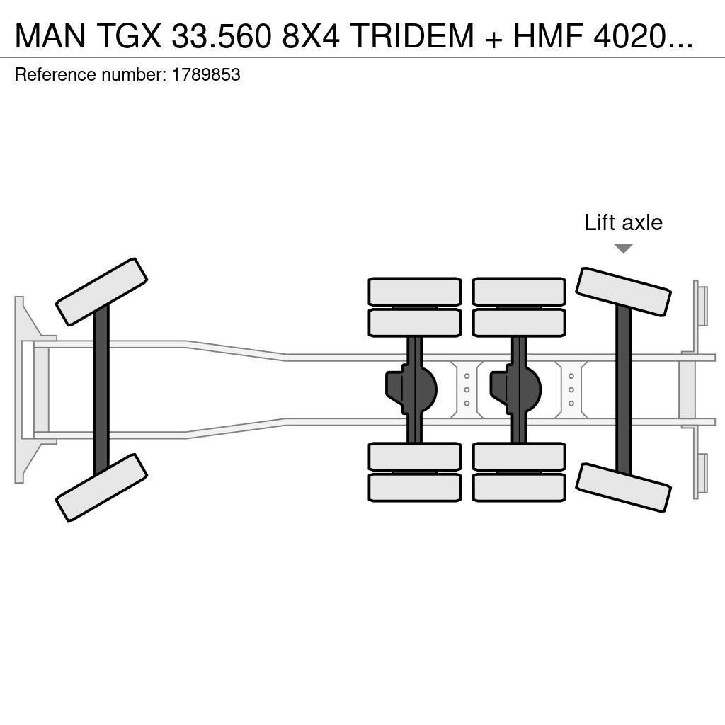 MAN TGX 33.560 8X4 TRIDEM + HMF 4020-K8 KRAAN/KRAN/CRA Automobiliniai kranai