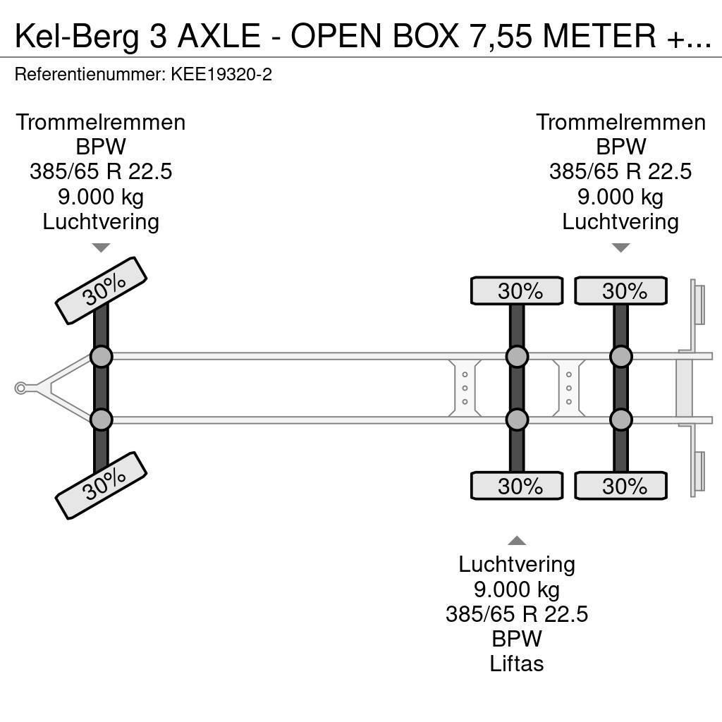 Kel-Berg 3 AXLE - OPEN BOX 7,55 METER + LIFTING AXLE Platformos / Pakrovimas iš šono