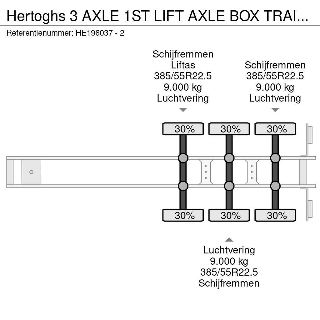  Hertoghs 3 AXLE 1ST LIFT AXLE BOX TRAILER Dengtos puspriekabės