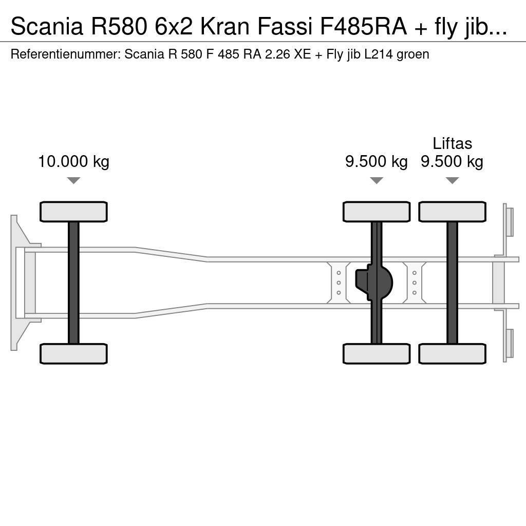 Scania R580 6x2 Kran Fassi F485RA + fly jib Euro 6 Visureigiai kranai