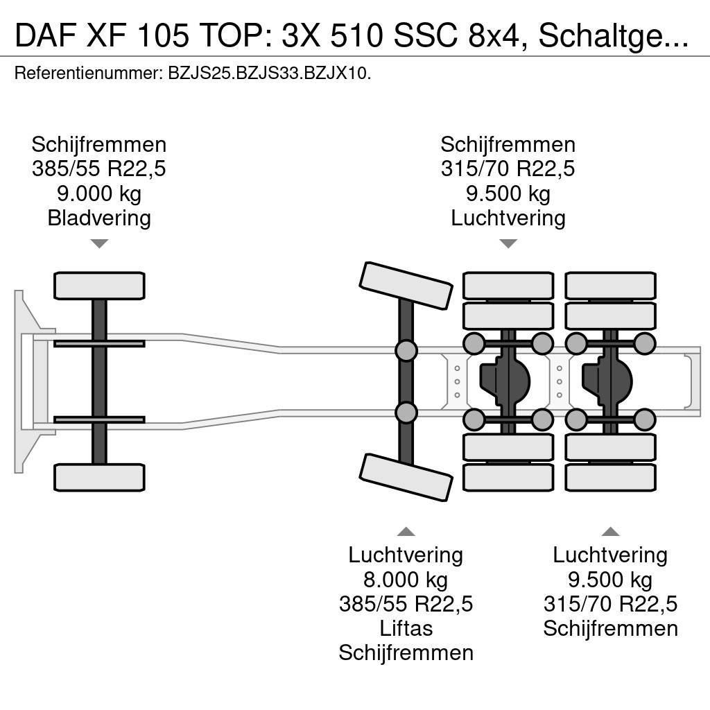 DAF XF 105 TOP: 3X 510 SSC 8x4, Schaltgetriebe, RETARD Naudoti vilkikai