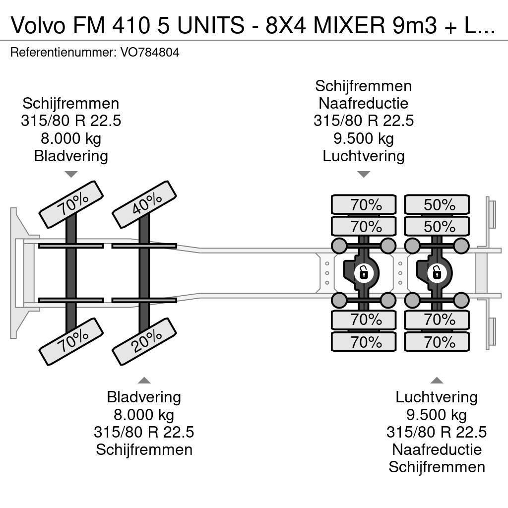 Volvo FM 410 5 UNITS - 8X4 MIXER 9m3 + LIEBHERR CONVEYOR Betonvežiai