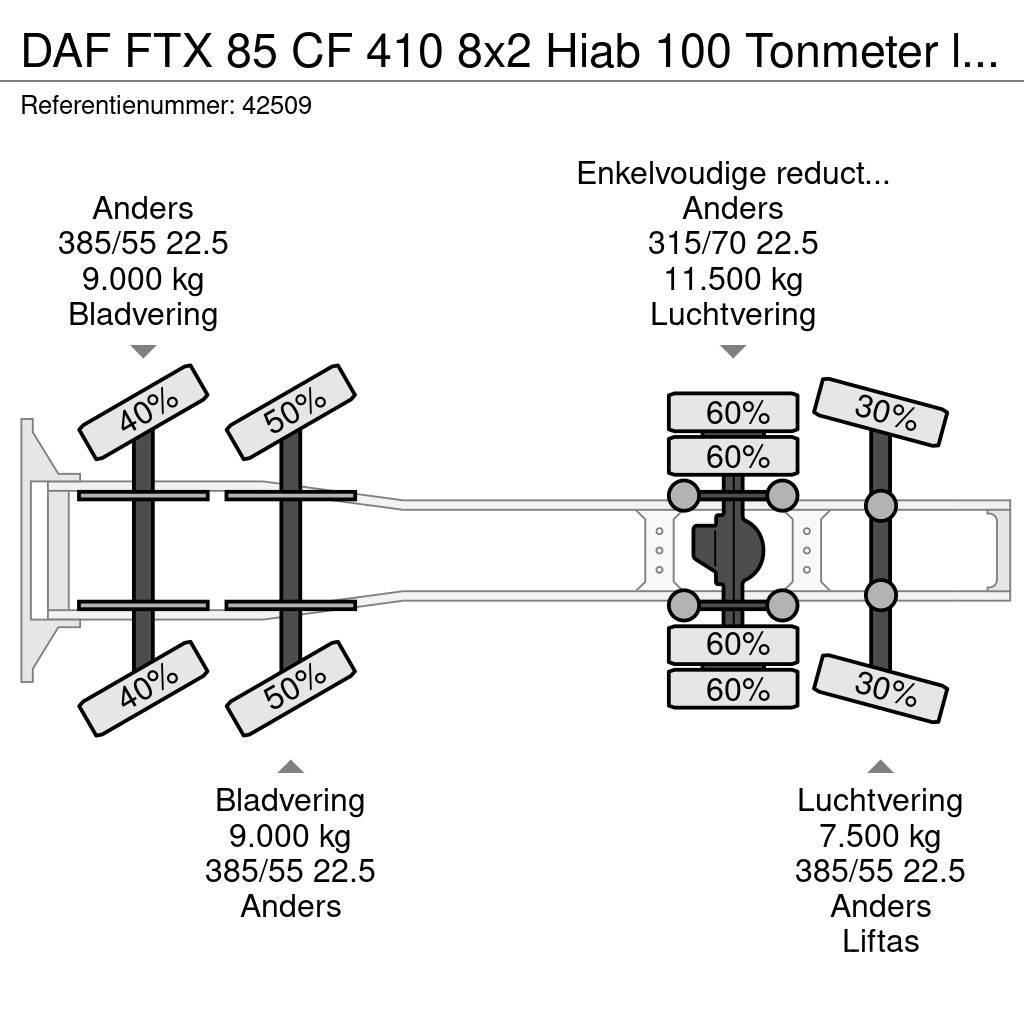 DAF FTX 85 CF 410 8x2 Hiab 100 Tonmeter laadkraan + Fl Naudoti vilkikai