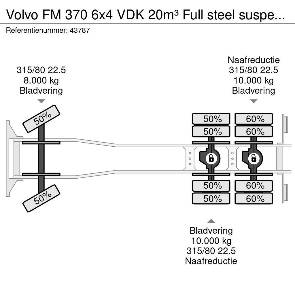 Volvo FM 370 6x4 VDK 20m³ Full steel suspension Šiukšliavežės