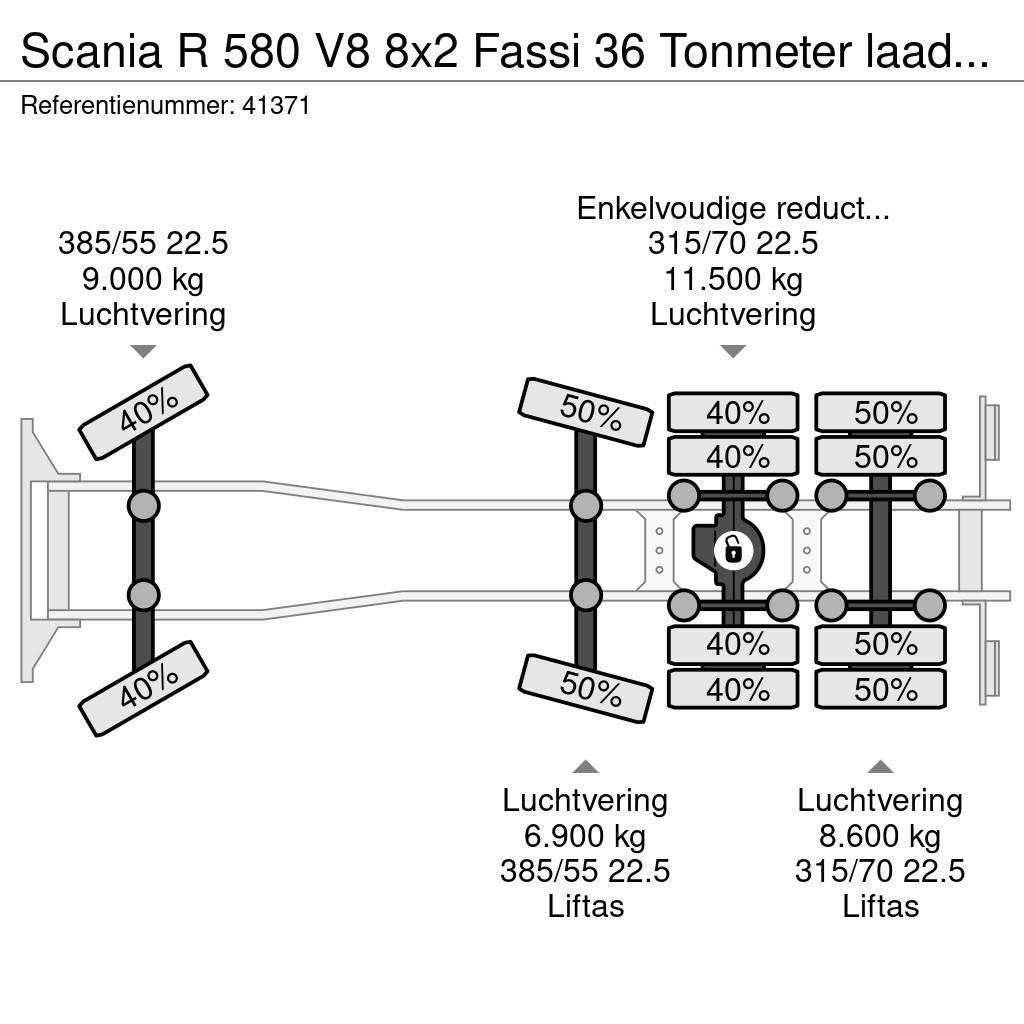 Scania R 580 V8 8x2 Fassi 36 Tonmeter laadkraan + Fly jib Visureigiai kranai