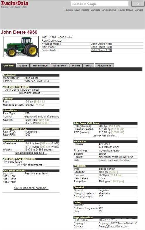 John Deere 4960 Traktoriai