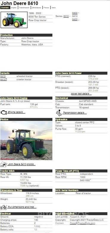 John Deere 8410 Traktoriai