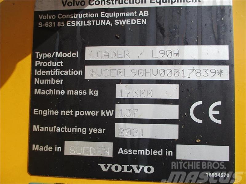 Volvo L 90 H Årg 9.2021, CDC, BSS, DK-Maskine med fuld V Naudoti ratiniai krautuvai
