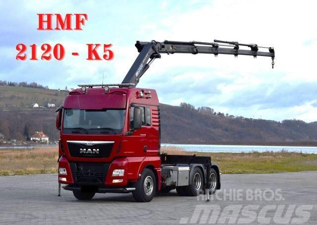 MAN TGX 28.480 Sattelzugmaschine + HMF 2120 K5/FUNK Automobiliniai kranai