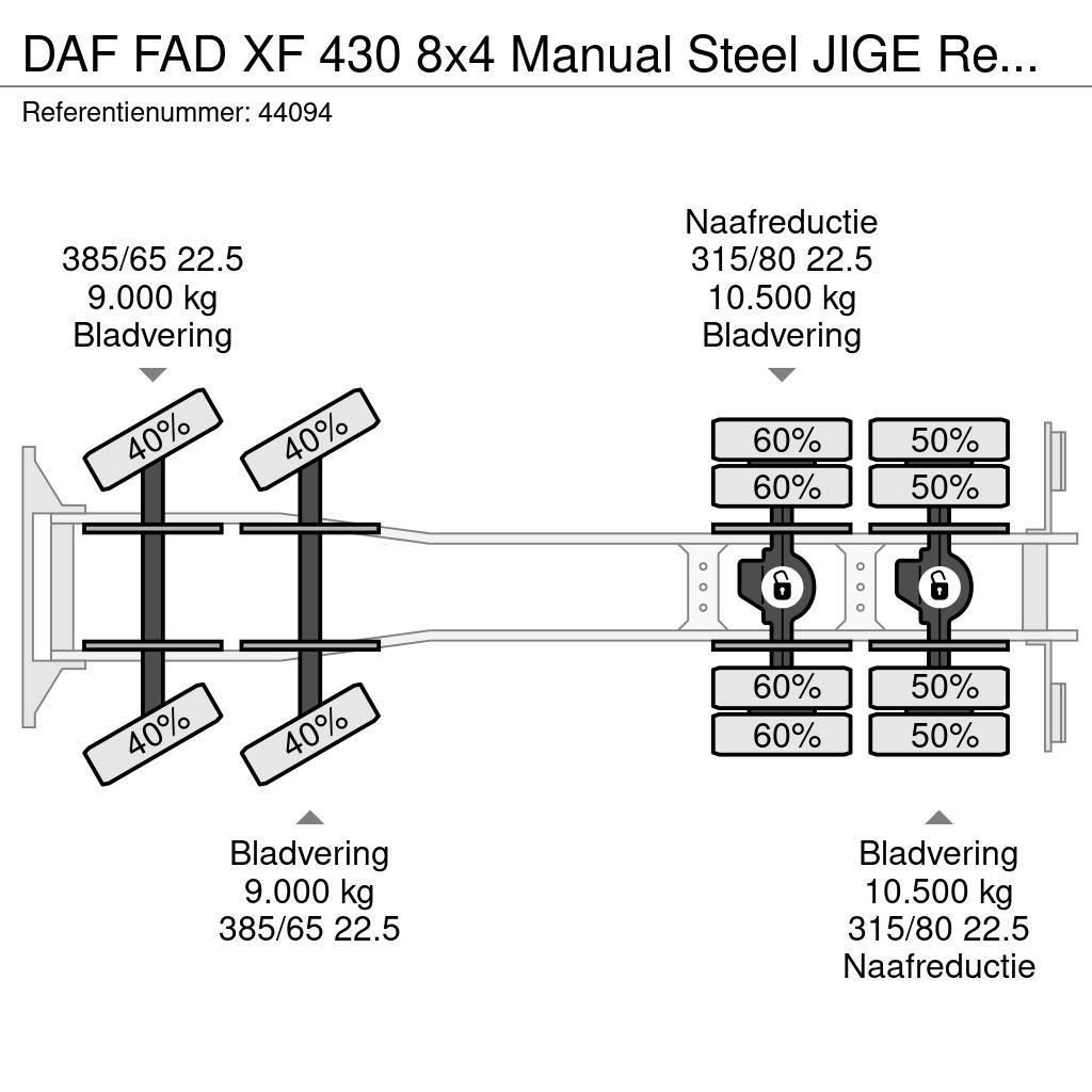 DAF FAD XF 430 8x4 Manual Steel JIGE Recovery truck Pagalbos kelyje automobiliai