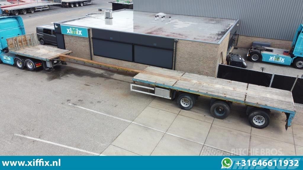 Floor 3-axle flat extendable trailer, 3x hydr. steering Bortinių sunkvežimių priekabos su nuleidžiamais bortais