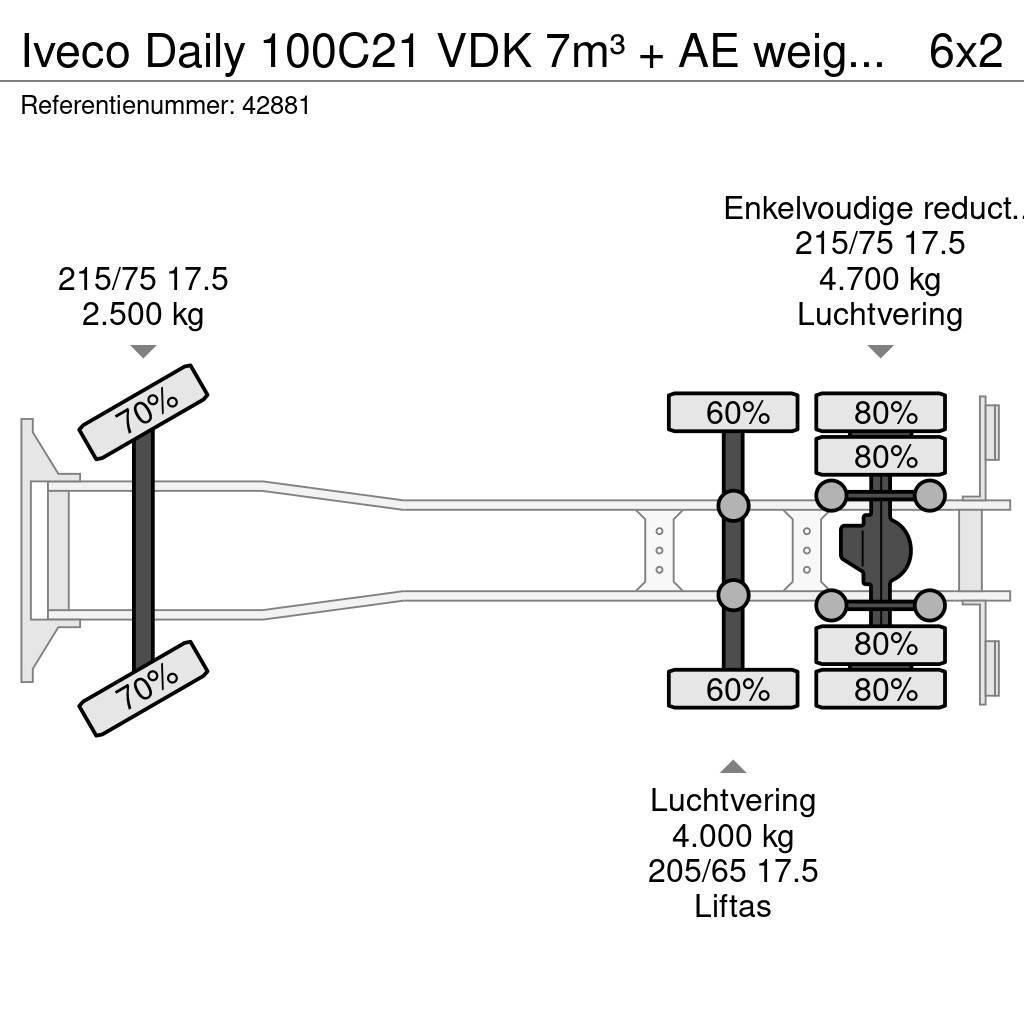 Iveco Daily 100C21 VDK 7m³ + AE weighing systeem Šiukšliavežės