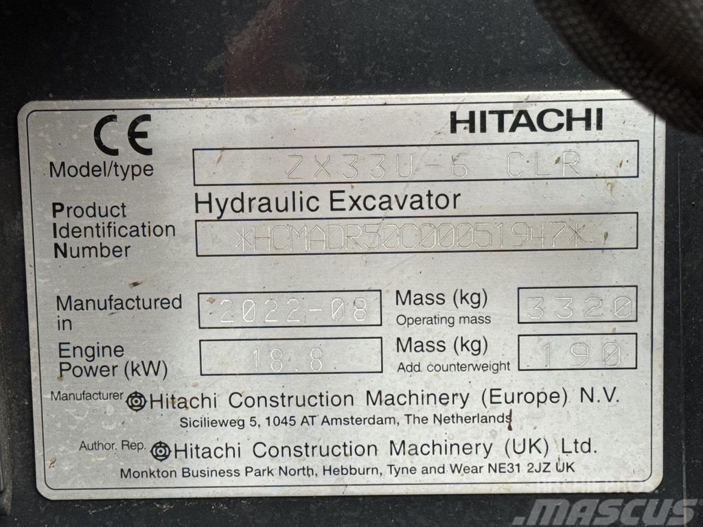 Hitachi ZX 33 U-6 Mini ekskavatoriai < 7 t