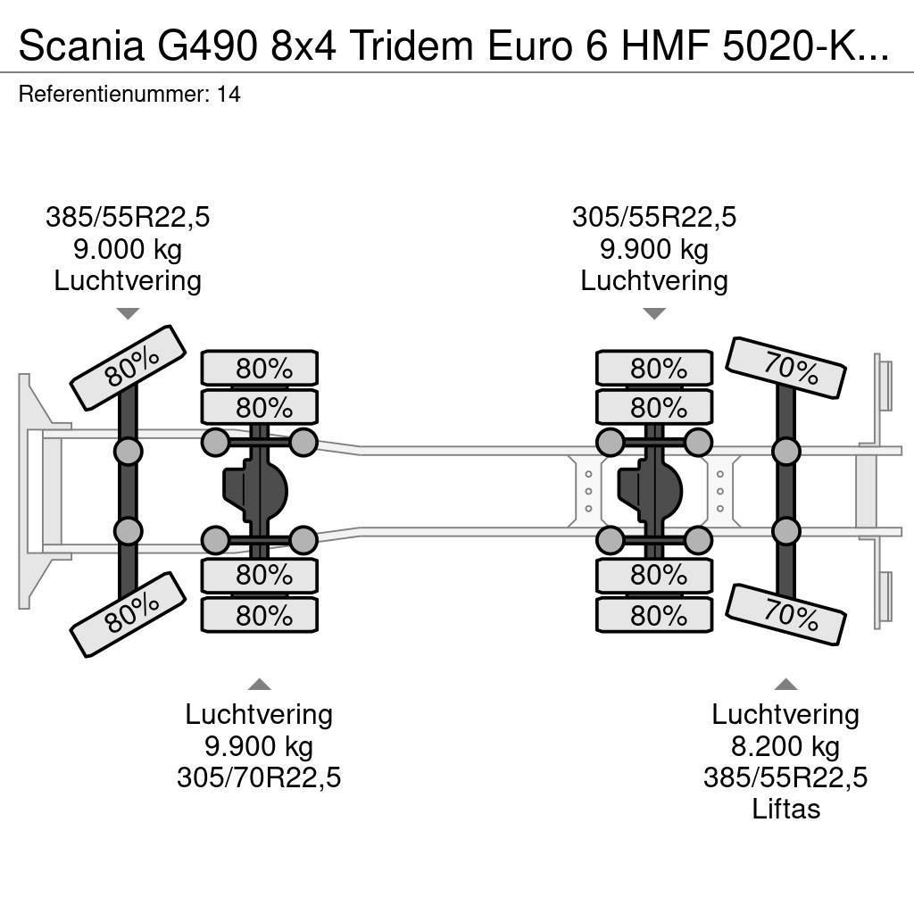 Scania G490 8x4 Tridem Euro 6 HMF 5020-K6 6 x Hydr. Jip 4 Visureigiai kranai