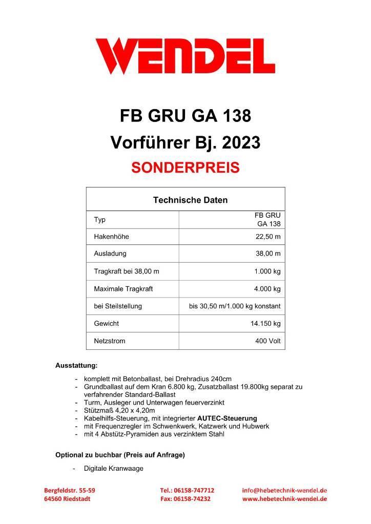 FB GRU GA 138 - Turmdrehkran - Baukran - Kran Bokštiniai kranai
