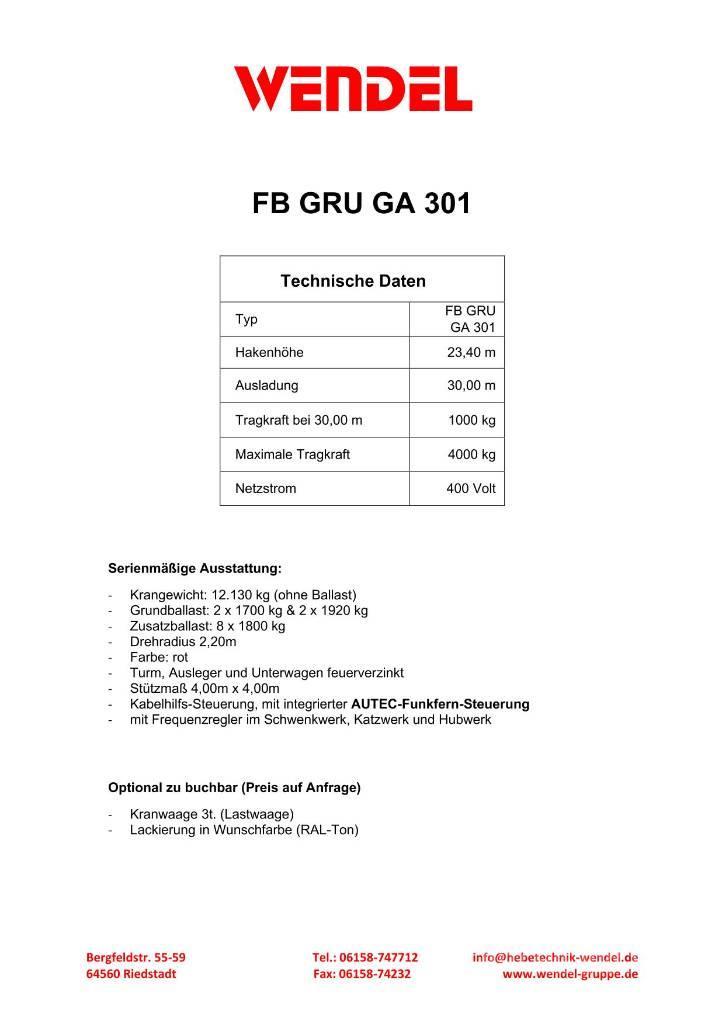 FB GRU GA 301 - Turmdrehkran - Baukran - Kran Bokštiniai kranai