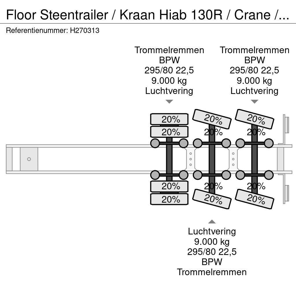Floor Steentrailer / Kraan Hiab 130R / Crane / Grua Bortinių sunkvežimių priekabos su nuleidžiamais bortais
