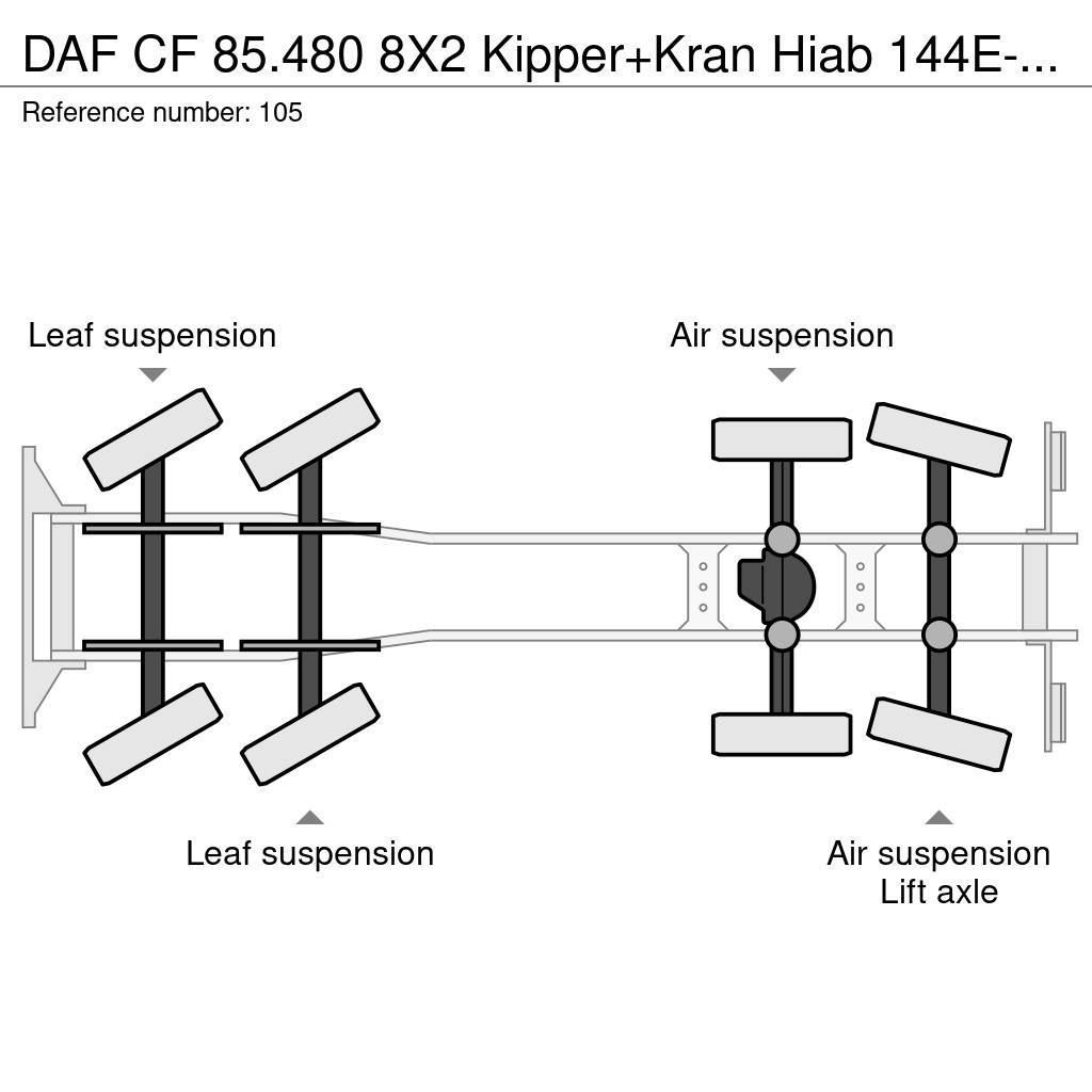 DAF CF 85.480 8X2 Kipper+Kran Hiab 144E-3 PRO Automobiliniai kranai