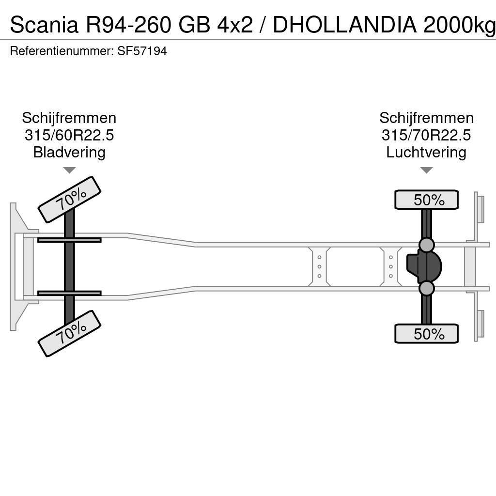 Scania R94-260 GB 4x2 / DHOLLANDIA 2000kg Priekabos su tentu