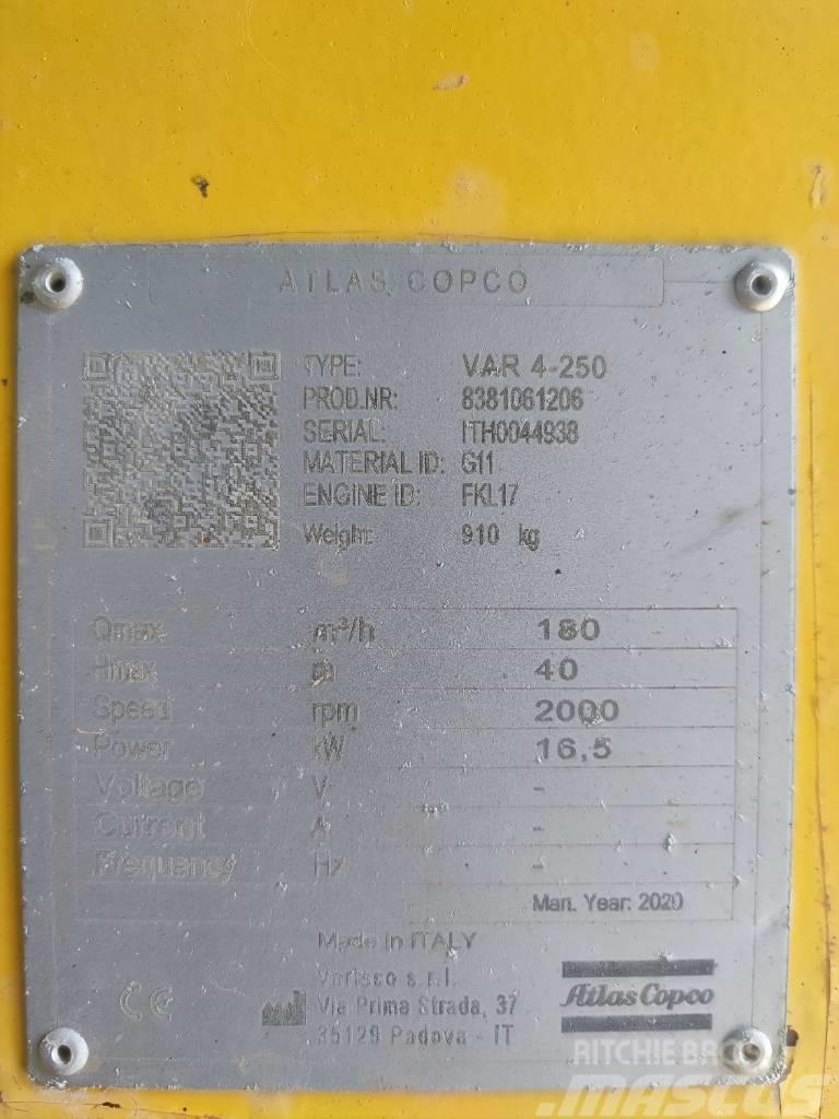 Atlas Copco VAR 4-250 FKL 17 G11 TRAILER Vandens siurbliai