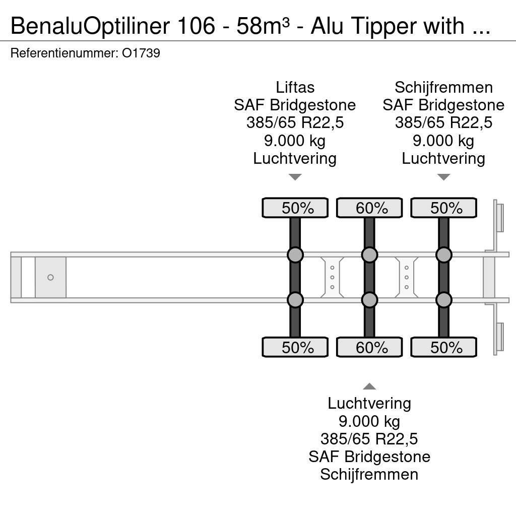Benalu Optiliner 106 - 58m³ - Alu Tipper with Carrier Sup Savivartės puspriekabės