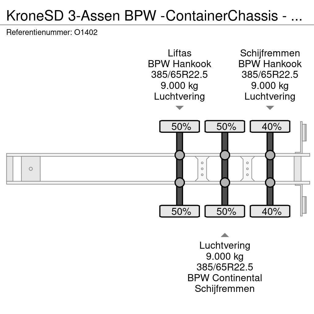 Krone SD 3-Assen BPW -ContainerChassis - Achterschuiver Konteinerių puspriekabės