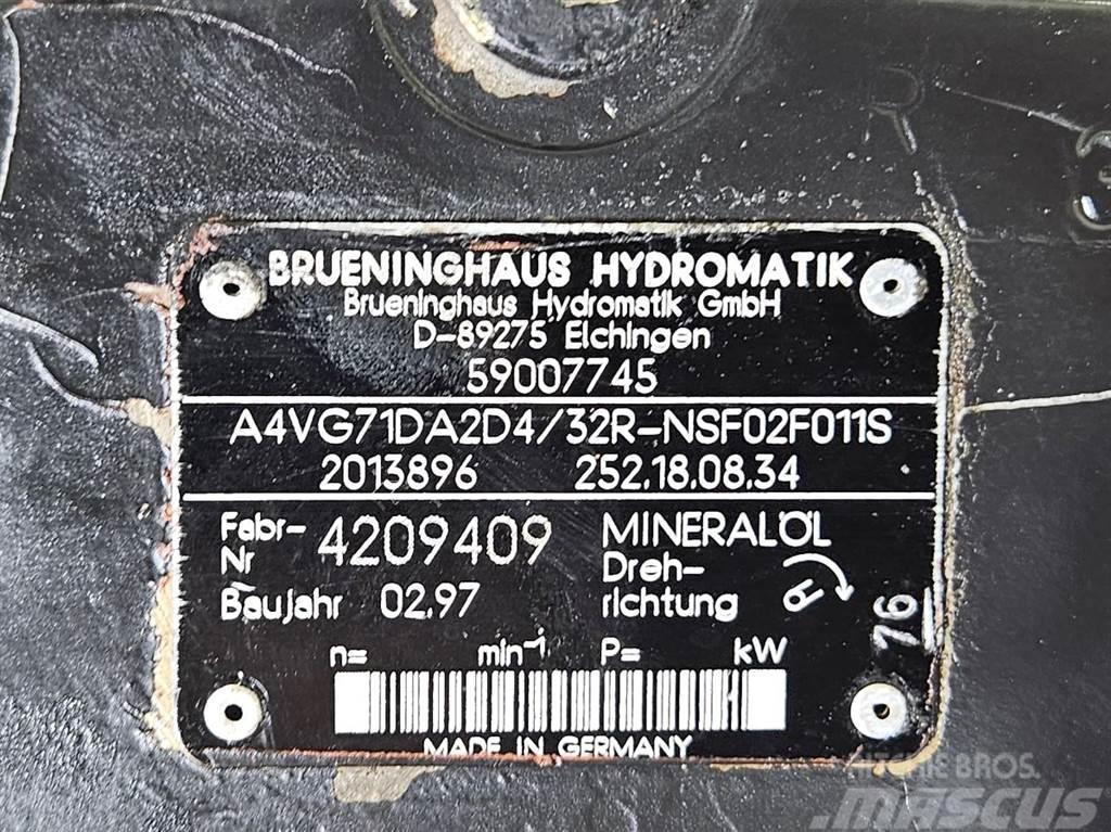 Brueninghaus Hydromatik A4VG71DA2D4/32R-Drive pump/Fahrpumpe Hidraulikos įrenginiai