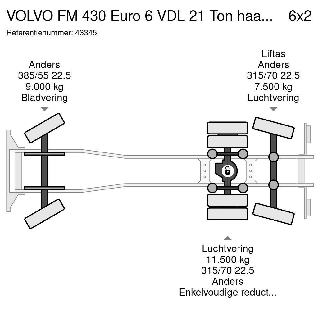 Volvo FM 430 Euro 6 VDL 21 Ton haakarmsysteem Konteinerių nuožulnaus pakėlimo ant platformos krautuvai